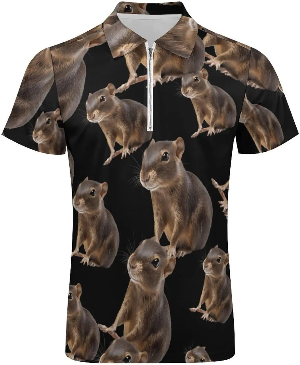 Agouti Animal Trendy Polo Shirts for Men Short Sleeve Lapel Collar Zipper T-Shirts Outdoor Sports