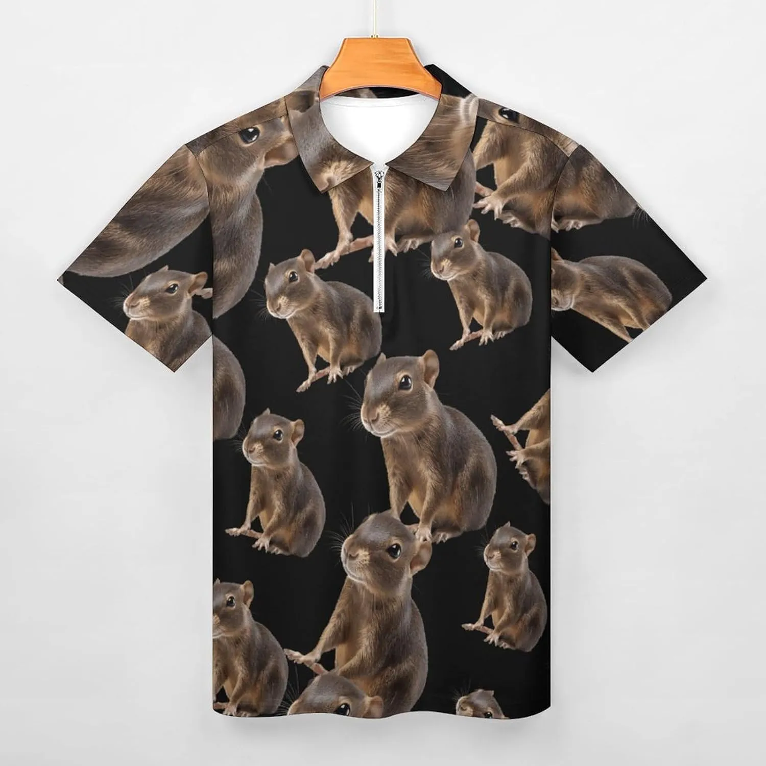 Agouti Animal Trendy Polo Shirts for Men Short Sleeve Lapel Collar Zipper T-Shirts Outdoor Sports