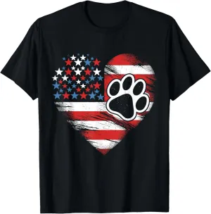 American Flag Dog and Cat Paw Patriotic 4th Of July T-Shirt