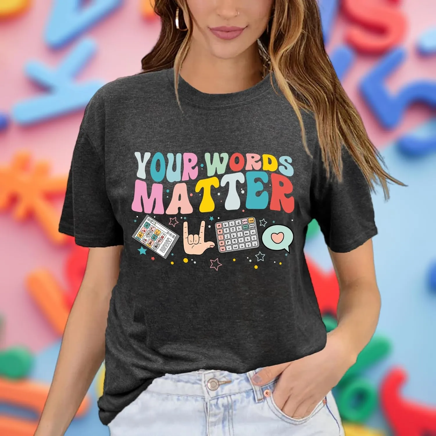 Autism Speech Therapy Shirt Teacher Shirts Women Inspirational Letter Print Graphic Tee Top Mental Health Teacher T-Shirt