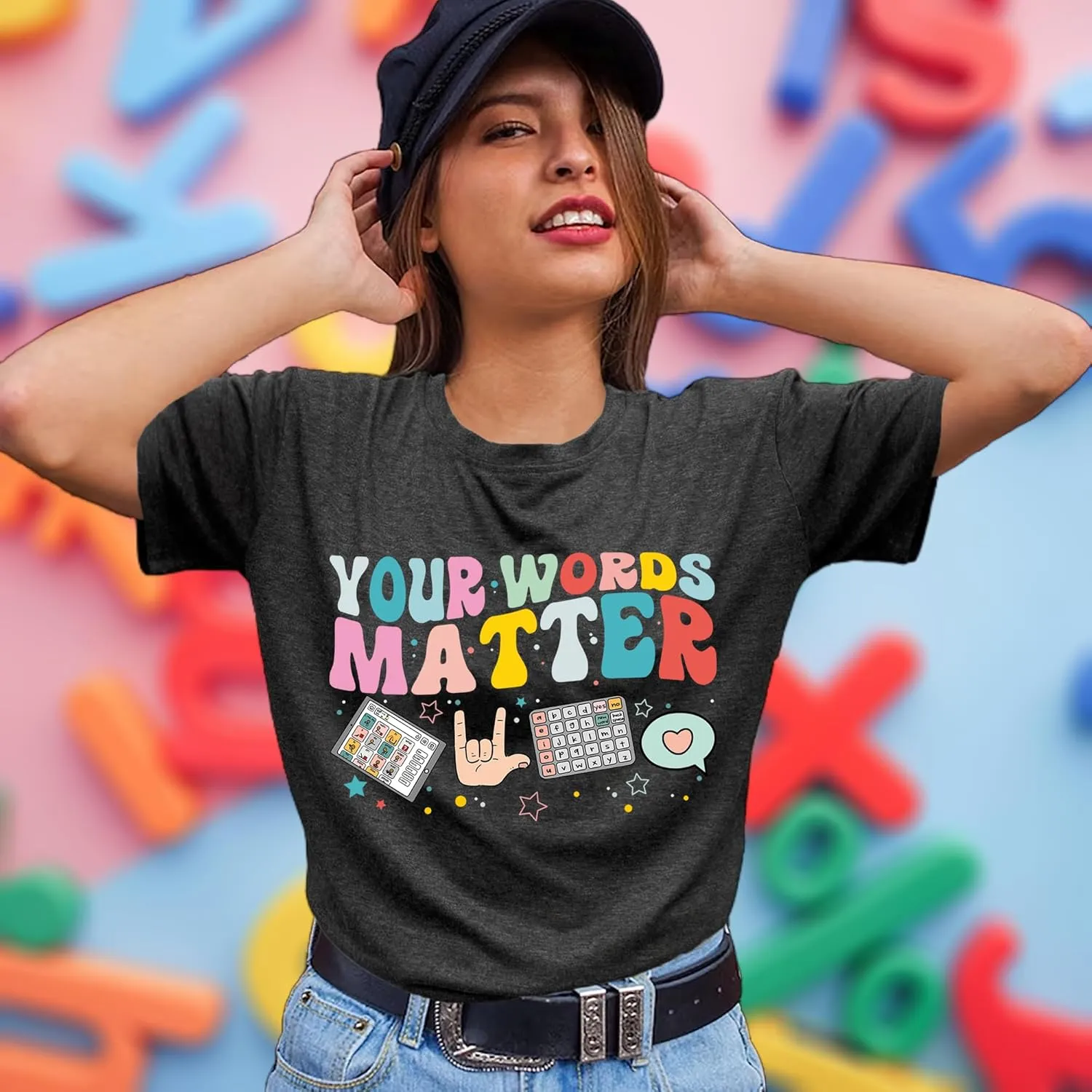 Autism Speech Therapy Shirt Teacher Shirts Women Inspirational Letter Print Graphic Tee Top Mental Health Teacher T-Shirt