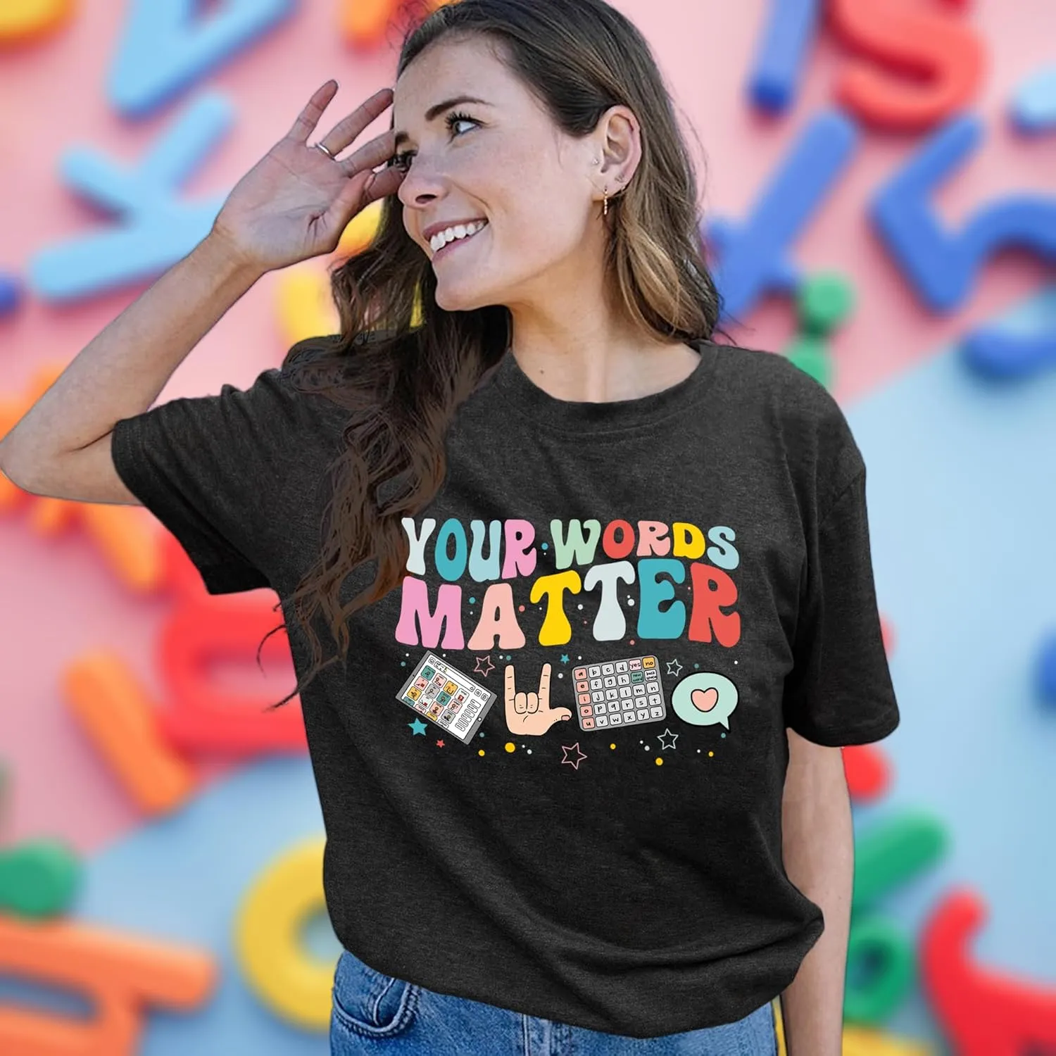 Autism Speech Therapy Shirt Teacher Shirts Women Inspirational Letter Print Graphic Tee Top Mental Health Teacher T-Shirt