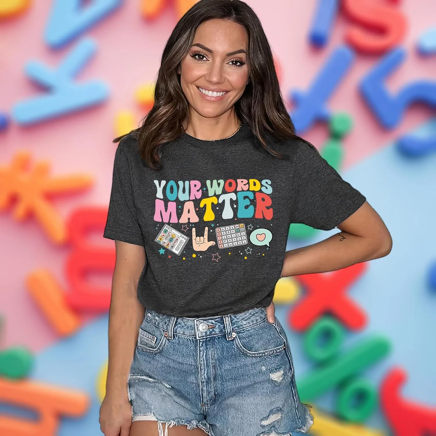 Autism Speech Therapy Shirt Teacher Shirts Women Inspirational Letter Print Graphic Tee Top Mental Health Teacher T-Shirt