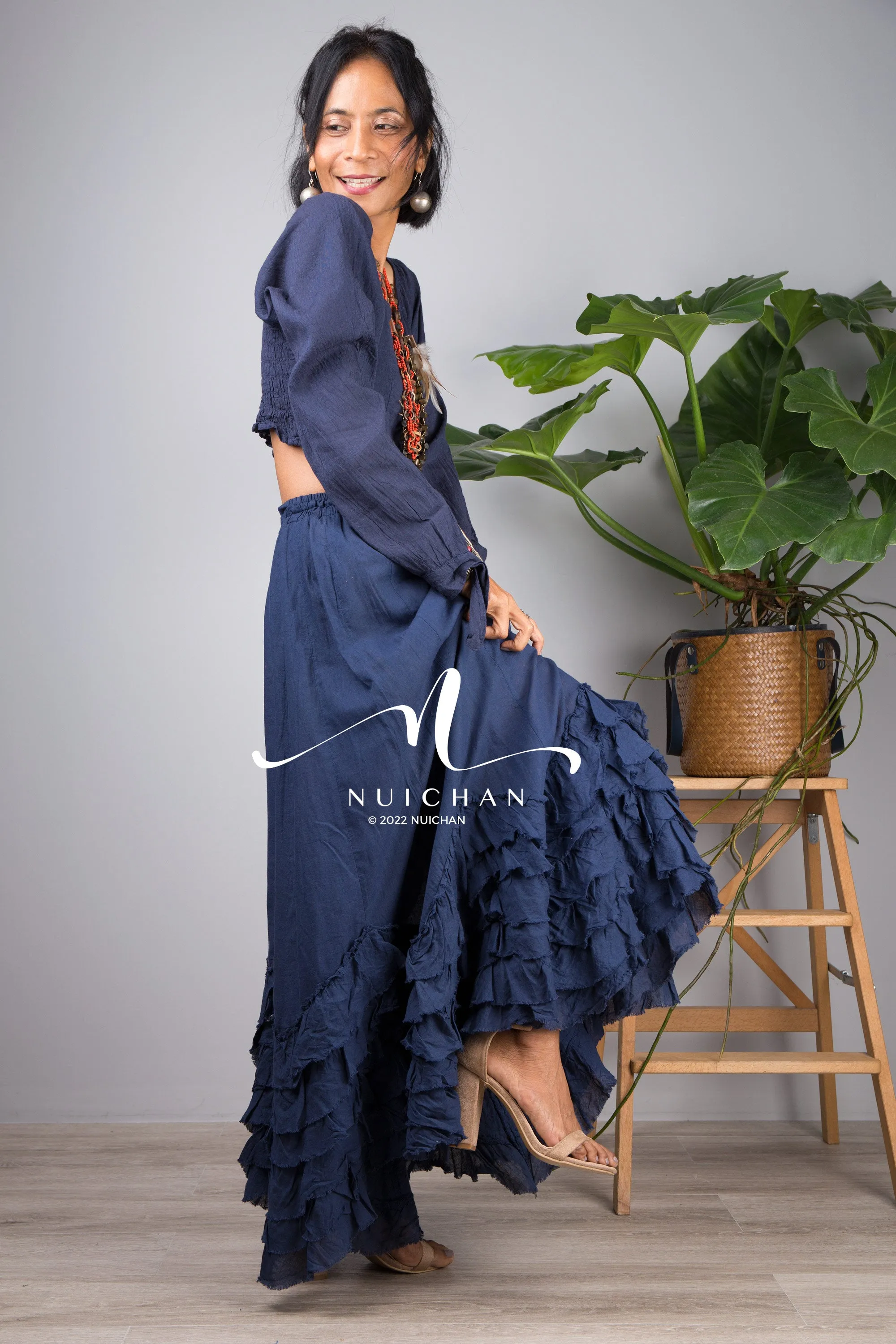 Blue boho cotton skirt