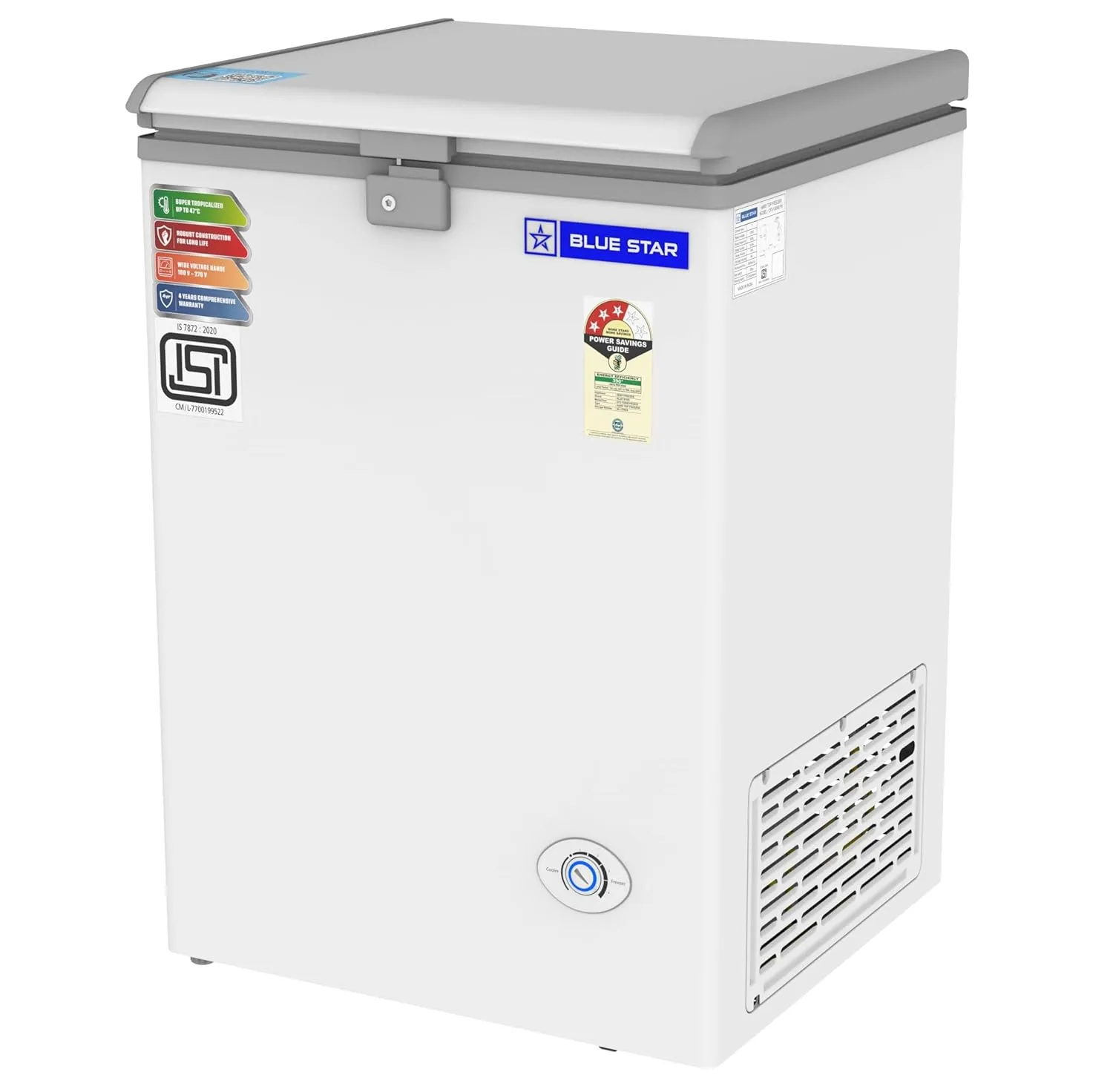 Blue Star CF3-130NEYW 130 Litre Chest Freezer (White, 3 Star, R290 Refrigerant, Single Door, Manual Defrost, Made in India)