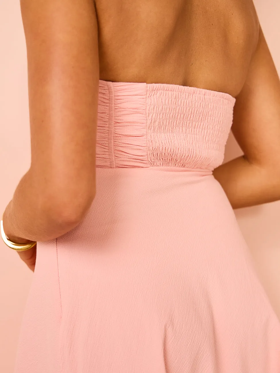 By Johnny Alessia Gather Strapless Midi Dress in Pink