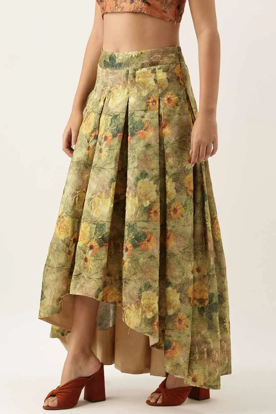 Chanderi High-Low Embroidered Skirt