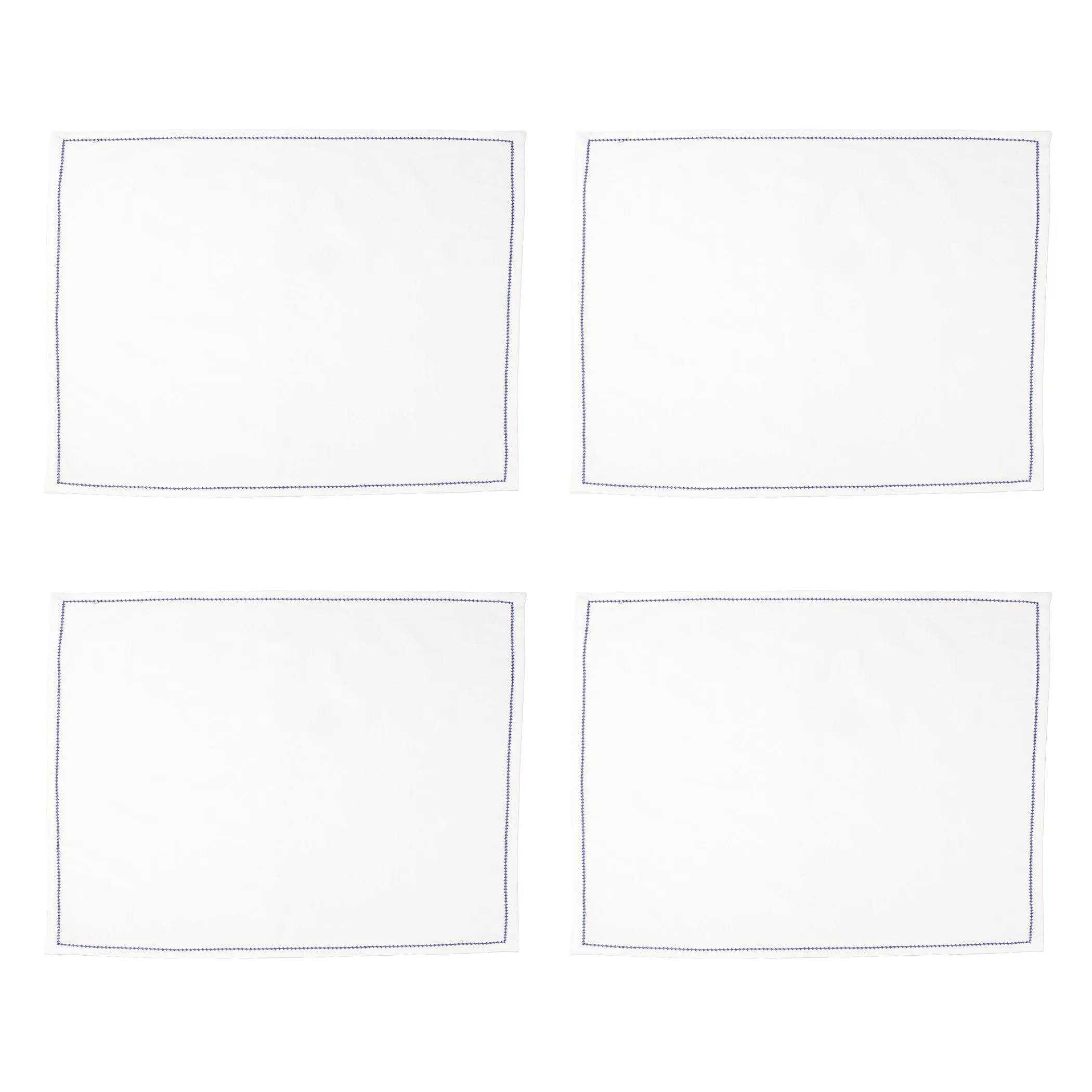 Cotone Linens Ivory Placemats with Cobalt Stitching - Set of 4
