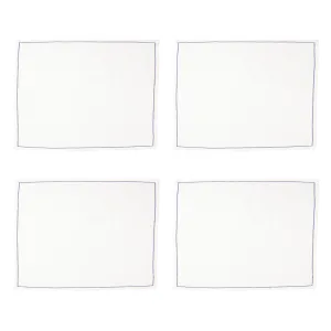 Cotone Linens Ivory Placemats with Cobalt Stitching - Set of 4