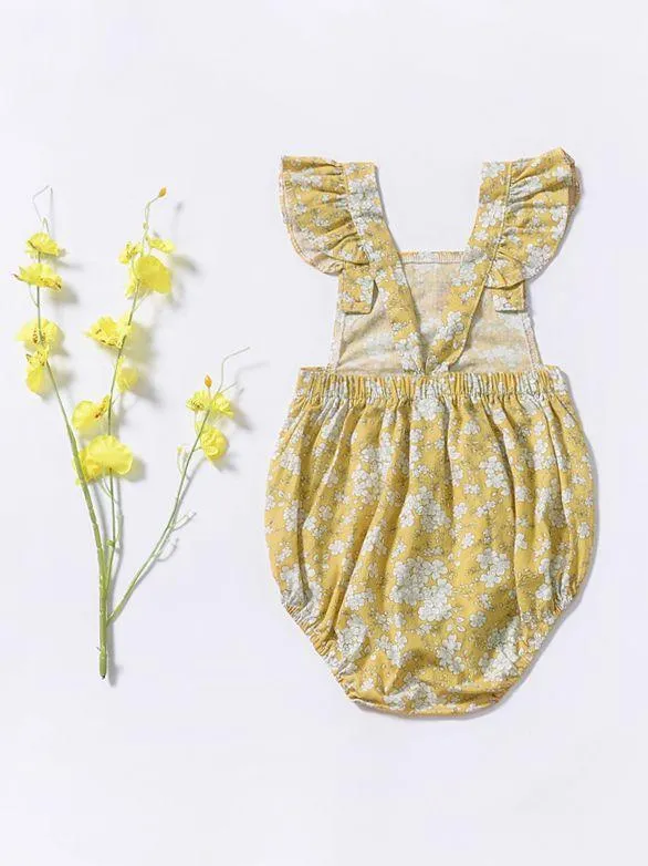 Cute Baby Girl Ruffle Sleeve Floral Onesie Bodysuit