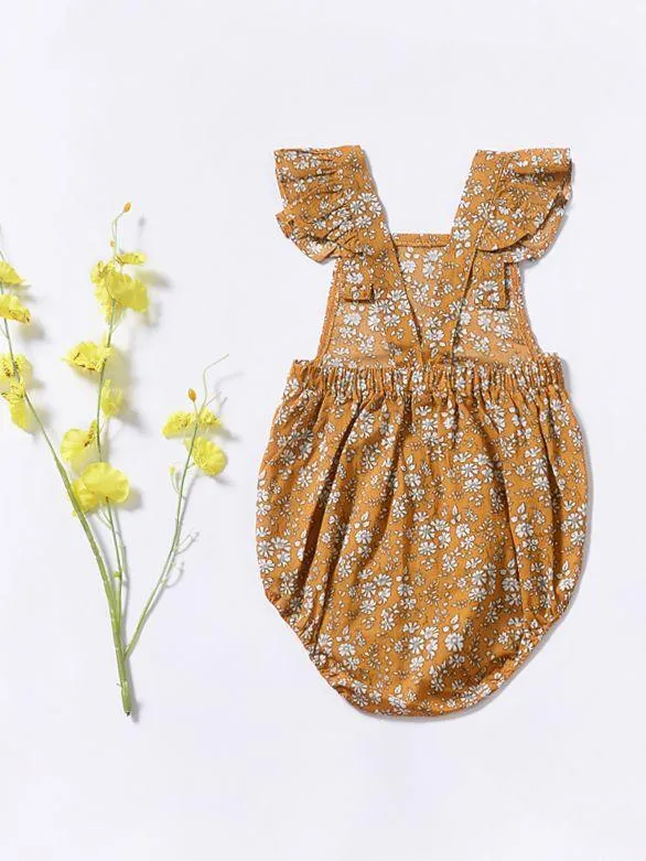 Cute Baby Girl Ruffle Sleeve Floral Onesie Bodysuit