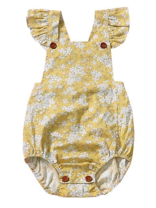 Cute Baby Girl Ruffle Sleeve Floral Onesie Bodysuit