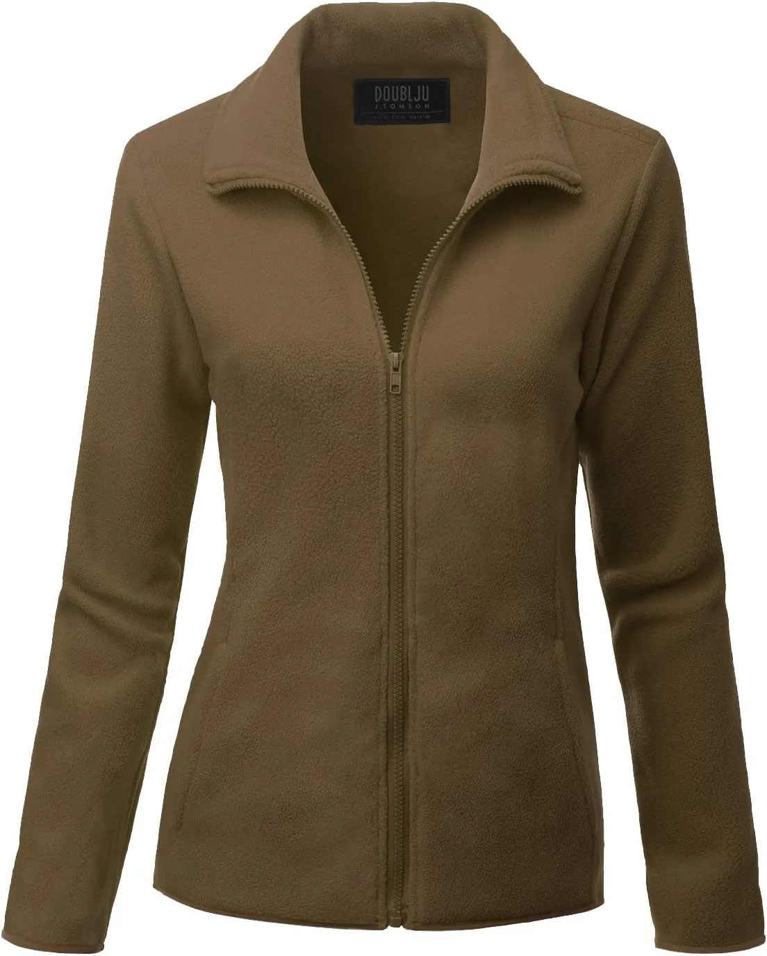 DOUBLJU Soft Polar Fleece Jacket Full Zip Long Sleeve with Side Pocket Casual Basic Lightweight Coat for Women with Plus Size