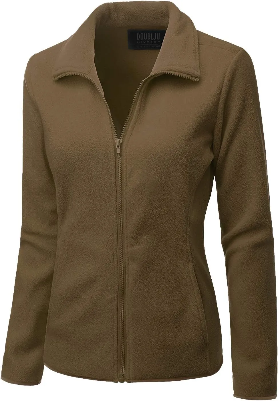 DOUBLJU Soft Polar Fleece Jacket Full Zip Long Sleeve with Side Pocket Casual Basic Lightweight Coat for Women with Plus Size