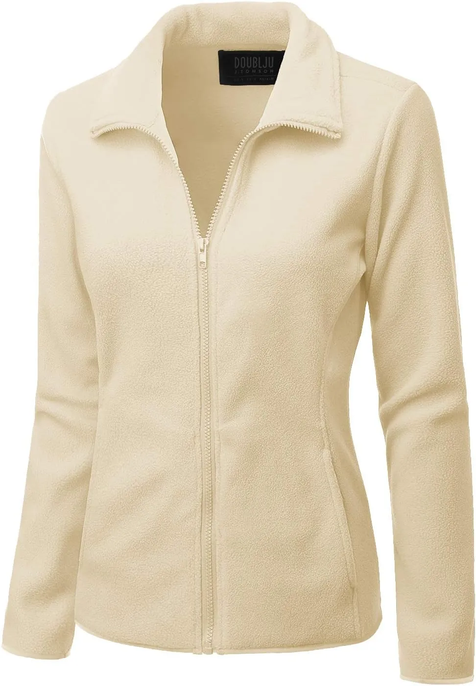DOUBLJU Soft Polar Fleece Jacket Full Zip Long Sleeve with Side Pocket Casual Basic Lightweight Coat for Women with Plus Size