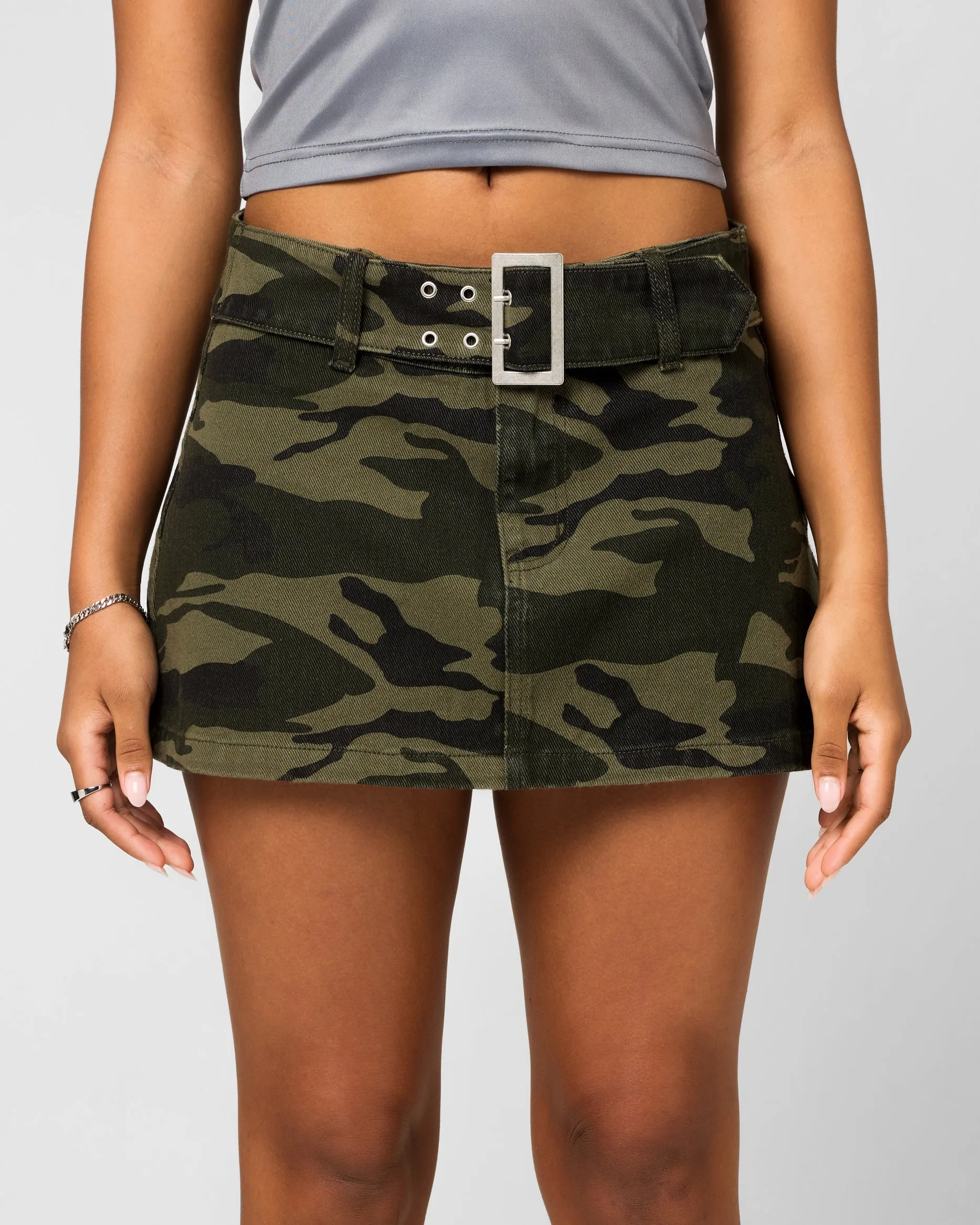 Ed Hardy Women's Denim Mini Skirt Woodland Camo
