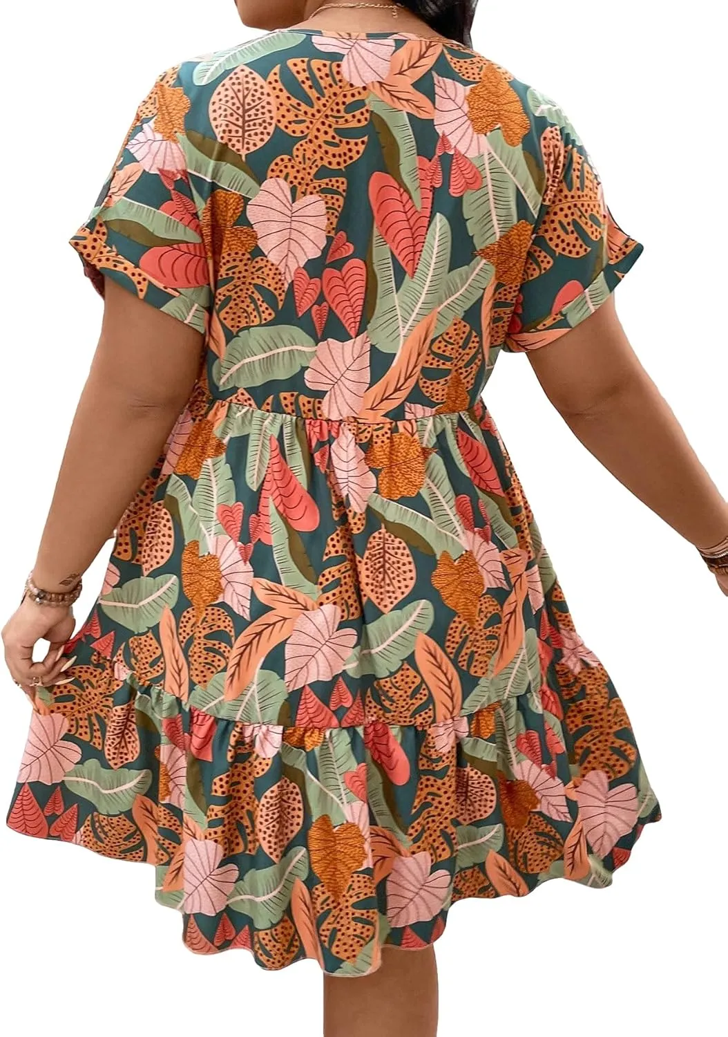 Floerns Women's Plus Size Wrap V Neck Short Sleeve Ruffle Hem A Line Short Dress