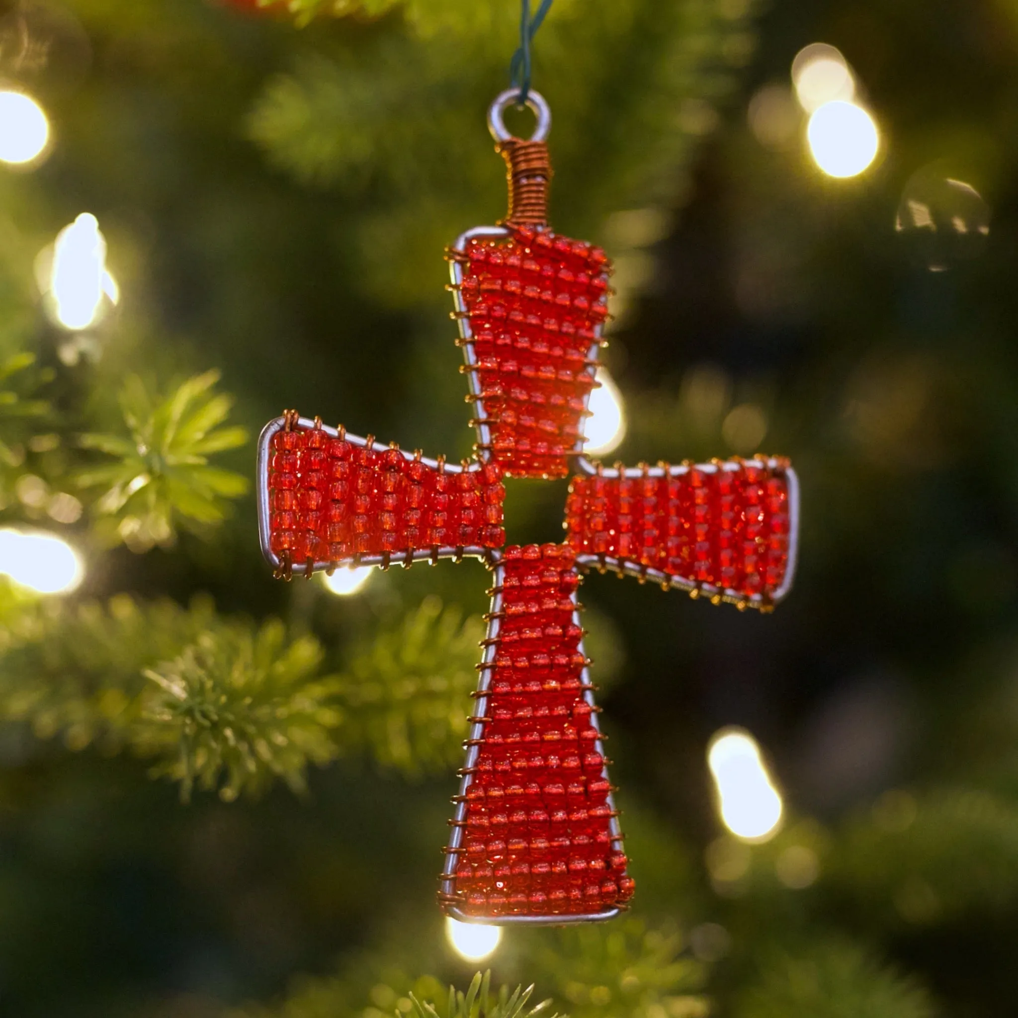 Glass Bead Cross Ornament Trio - Classic