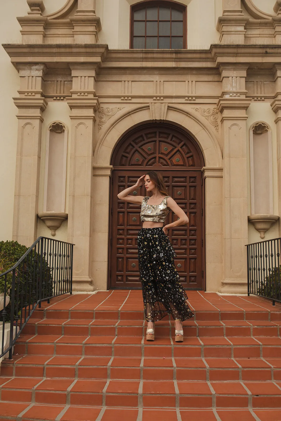 Golden Stars Tiered Maxi Skirt