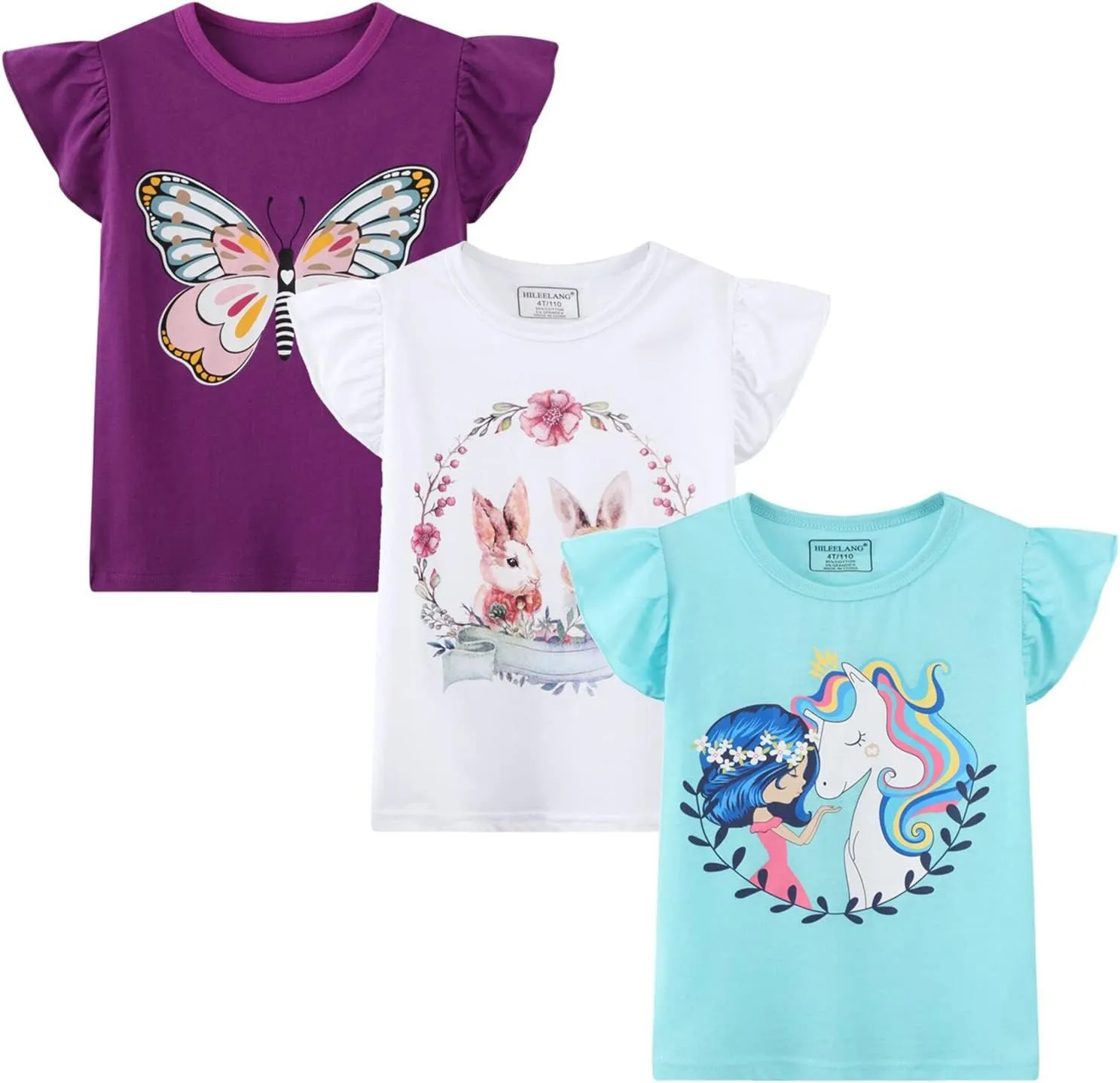 HILEELNAG Girls' Tees Short Sleeve Cotton Casual Graphic T-Shirts Easter Summer Tops 3Packs
