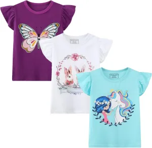 HILEELNAG Girls' Tees Short Sleeve Cotton Casual Graphic T-Shirts Easter Summer Tops 3Packs
