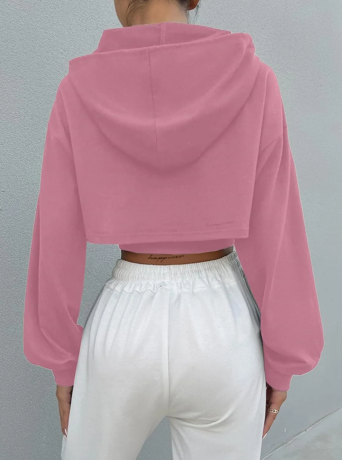 Hilinker Women's Long Sleeve Cropped Hoodie Workout Drawstring Super Crop Tops without Camisole