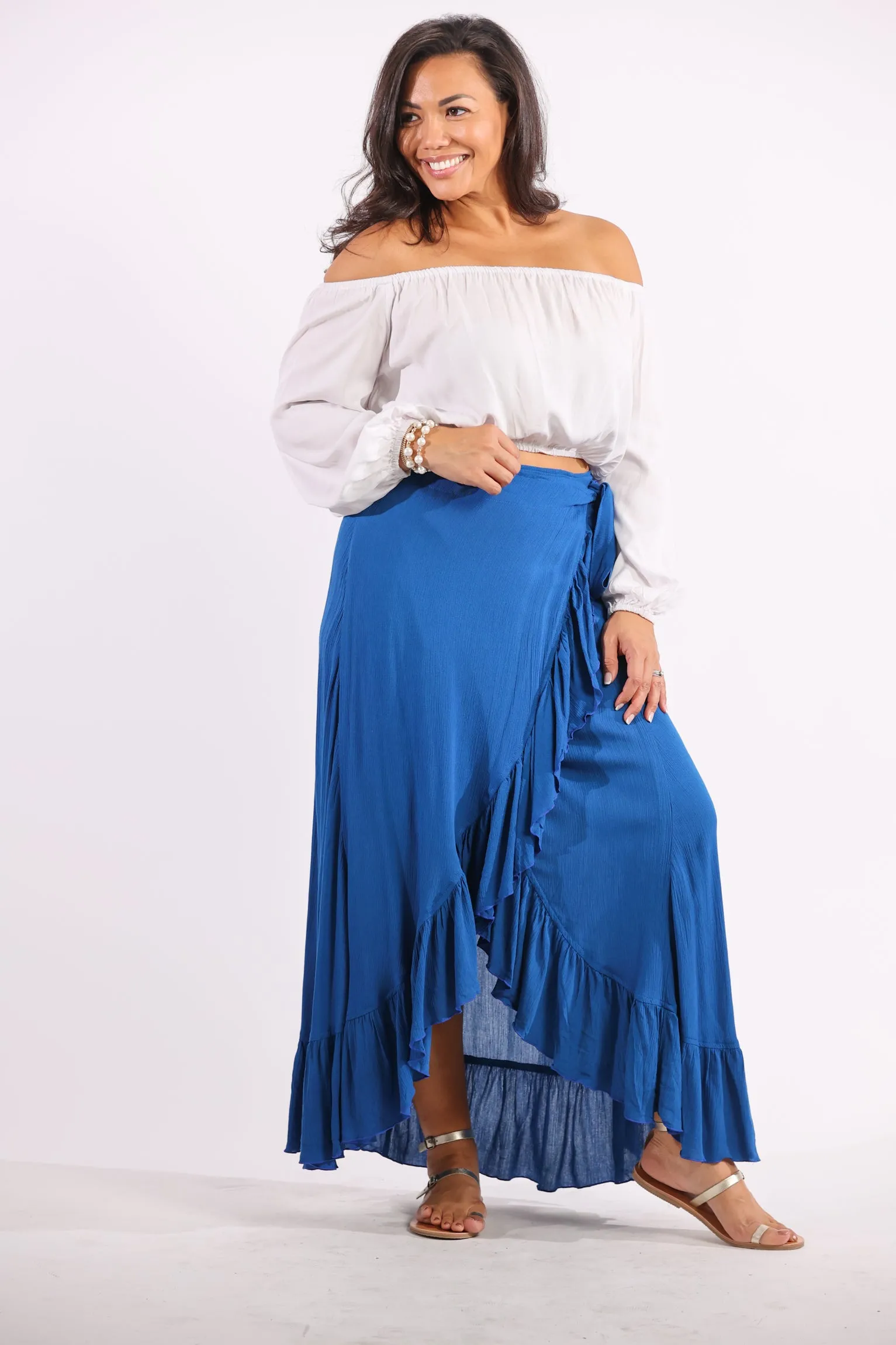 Honey Maxi Wrap Skirt in Atlantic