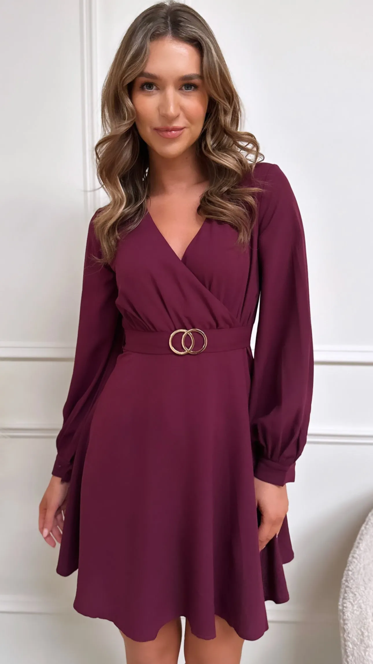 Lalika Raspberry Long Sleeve Buckle Skater Dress