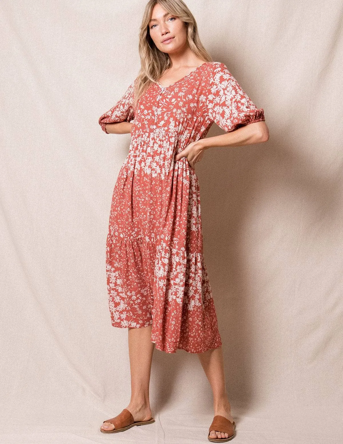 Madison Midi Dress - Coral