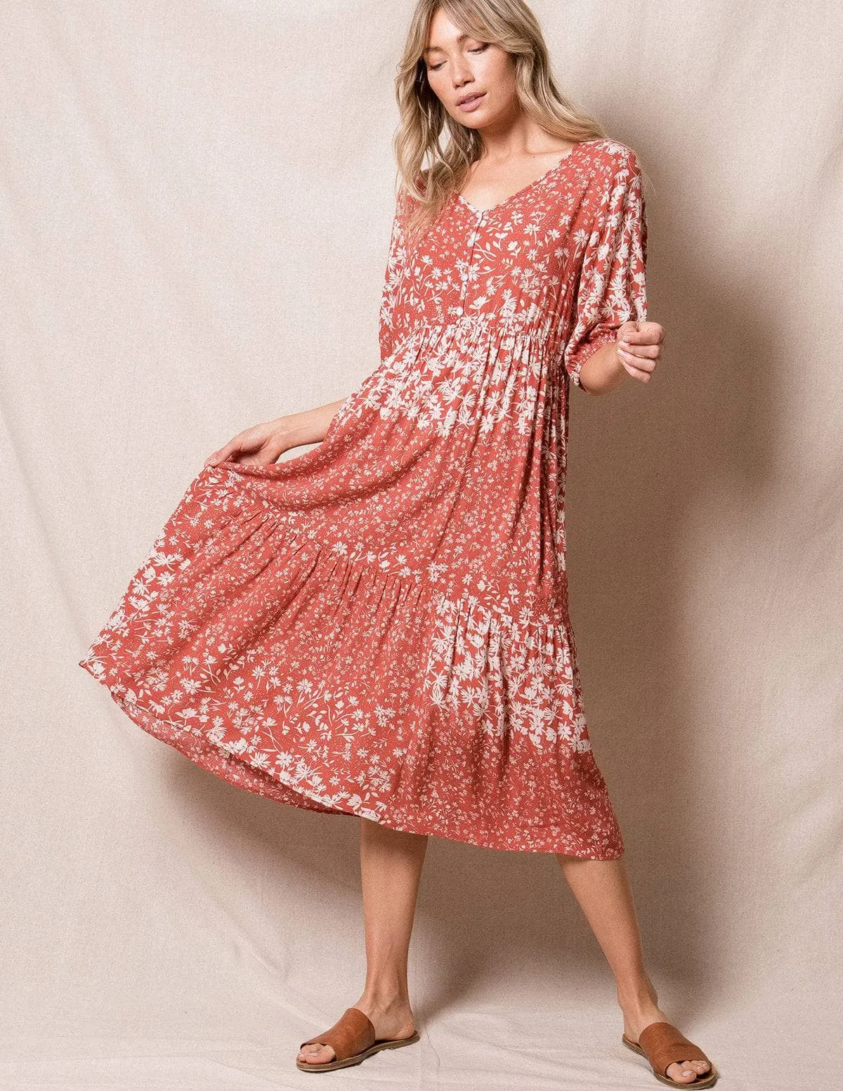 Madison Midi Dress - Coral