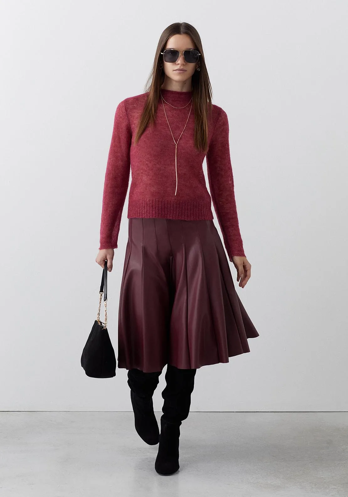 Marsala flared skirt - Maroon