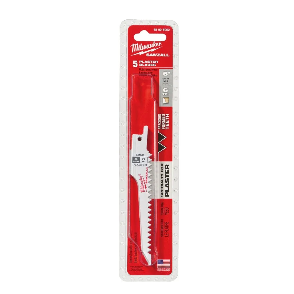 Milwaukee 48-00-5052 5" x 6TPI Bi-Metal Super Sawzall Blade 5-Pack