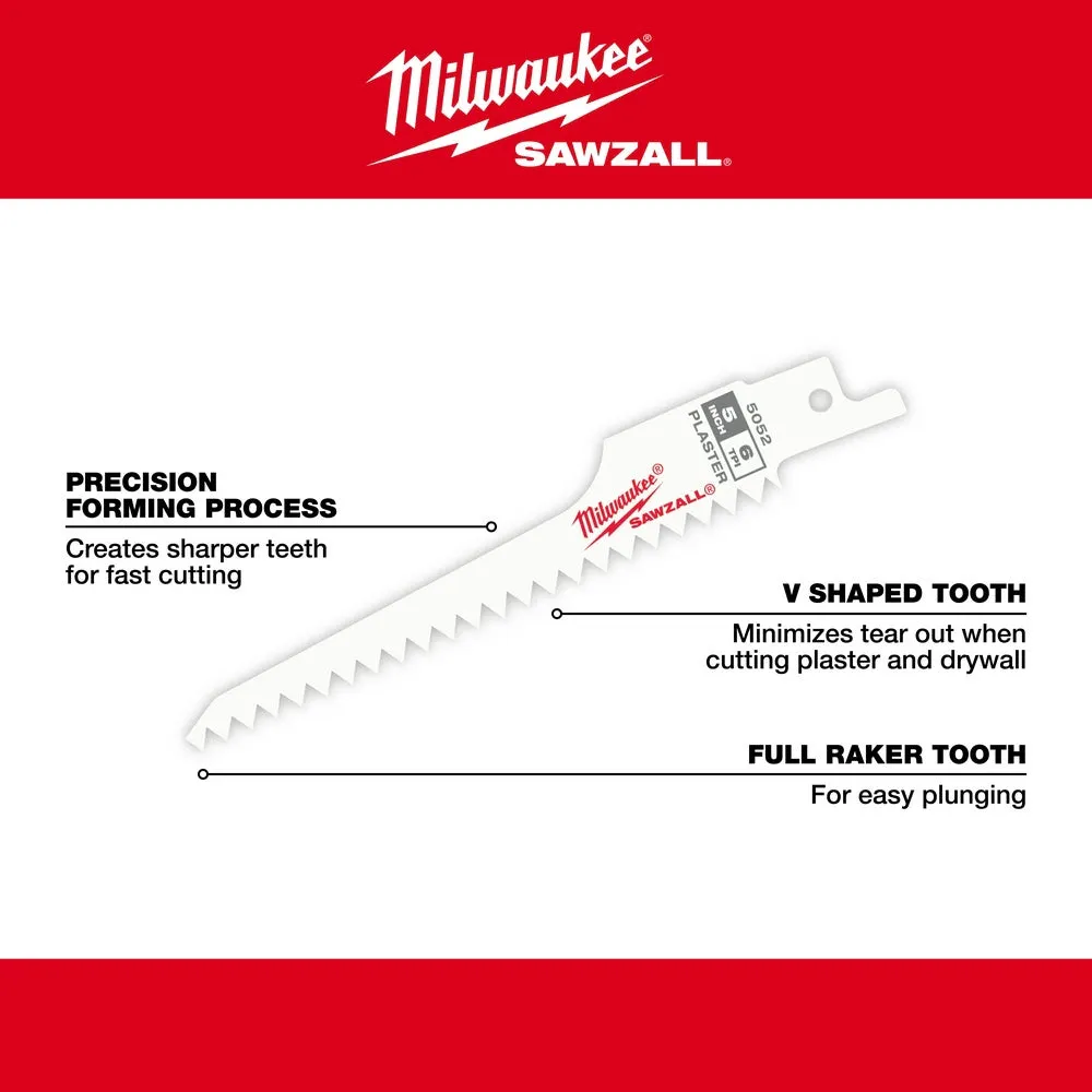 Milwaukee 48-00-5052 5" x 6TPI Bi-Metal Super Sawzall Blade 5-Pack