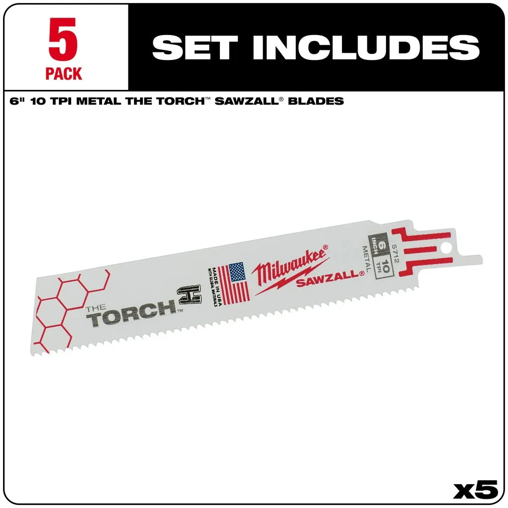 Milwaukee 48-00-5712 6" x 10TPI Super Sawzall Demolition Blade 5-Pack