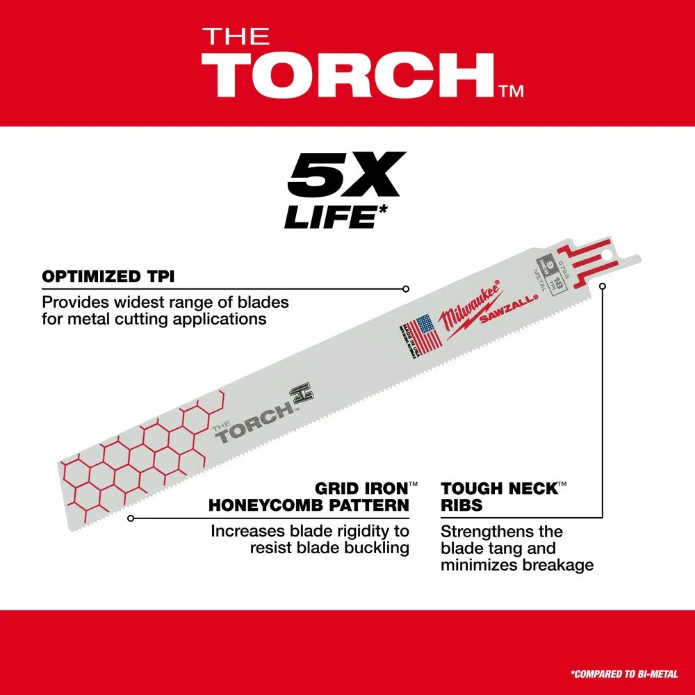 Milwaukee 48-00-5714 Super Sawzall Blade 10 Teeth per Inch 12-Inch Length, Torch , 5 Pack