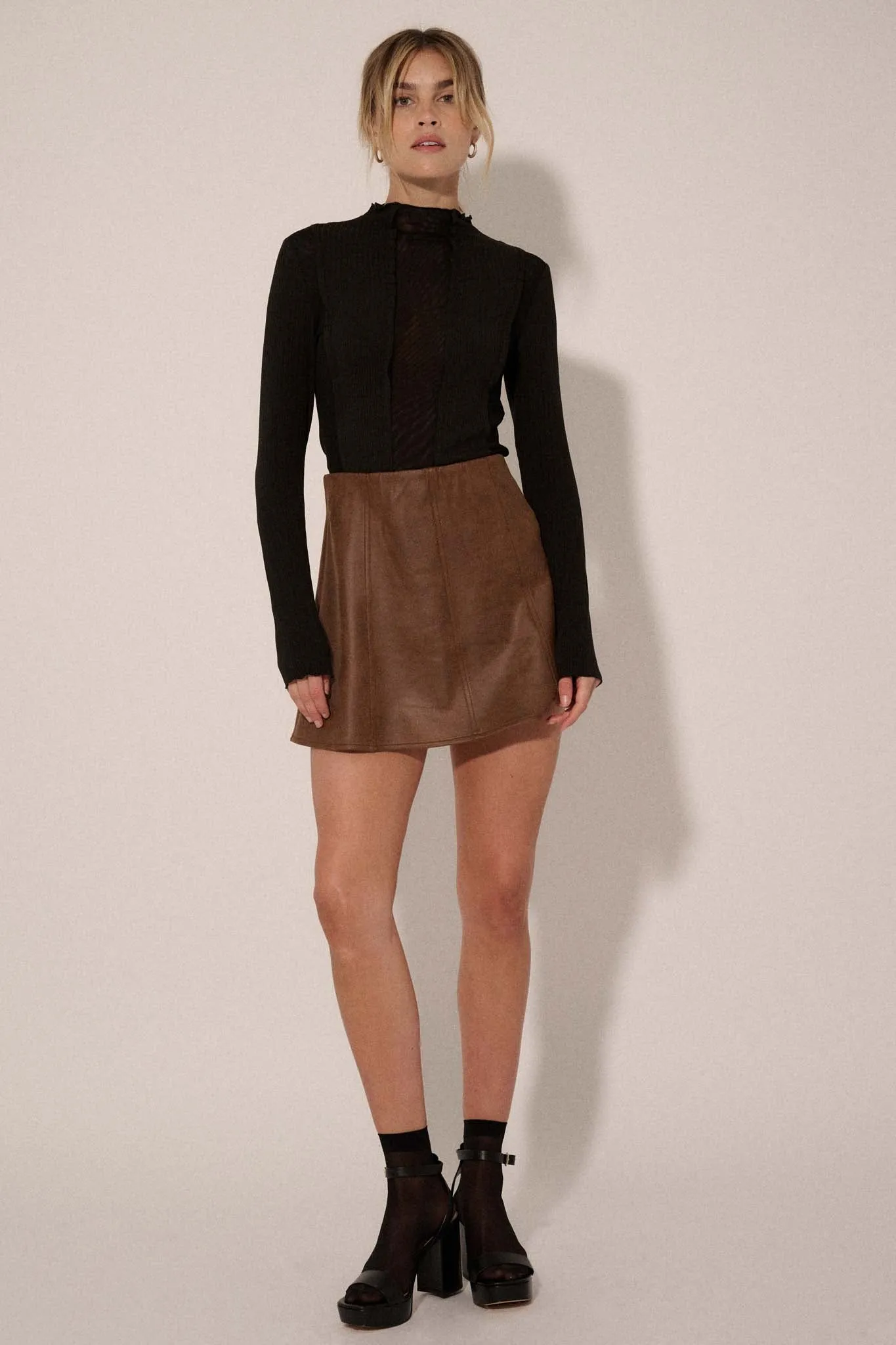 Only Human Vegan Leather A-Line Mini Skirt