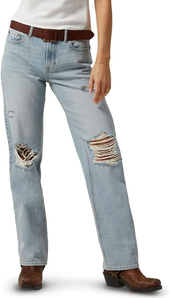 PacSun Women's Jordyn Ripped Knee Low Rise Straight Leg Jeans Light Indigo