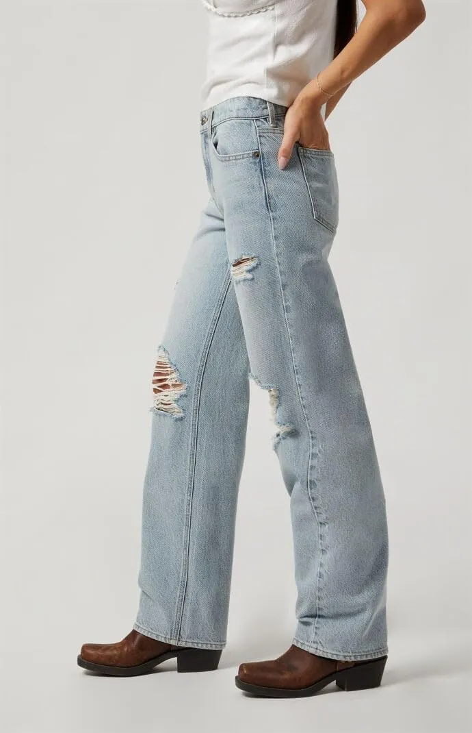 PacSun Women's Jordyn Ripped Knee Low Rise Straight Leg Jeans Light Indigo