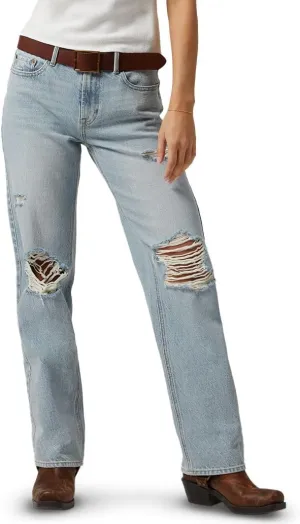 PacSun Women's Jordyn Ripped Knee Low Rise Straight Leg Jeans Light Indigo