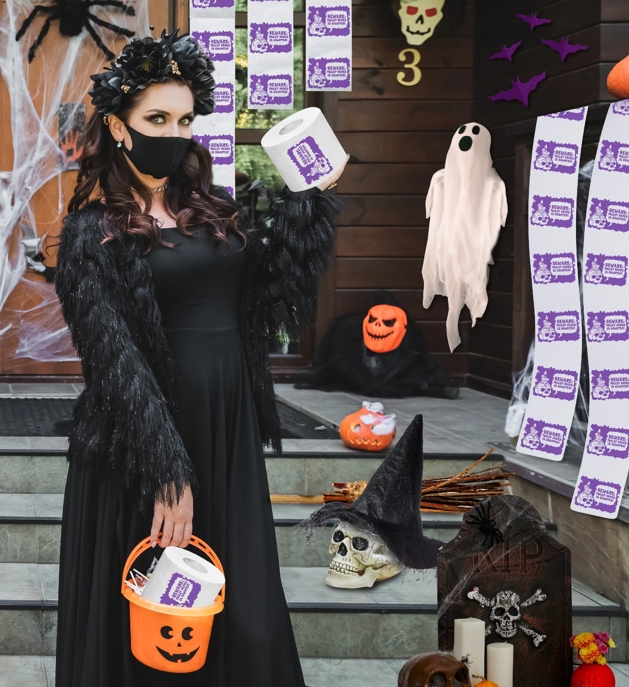 Printed TP Halloween Beware: Toilet Paper is Haunted Funny Gag Gift – 500 Sheet