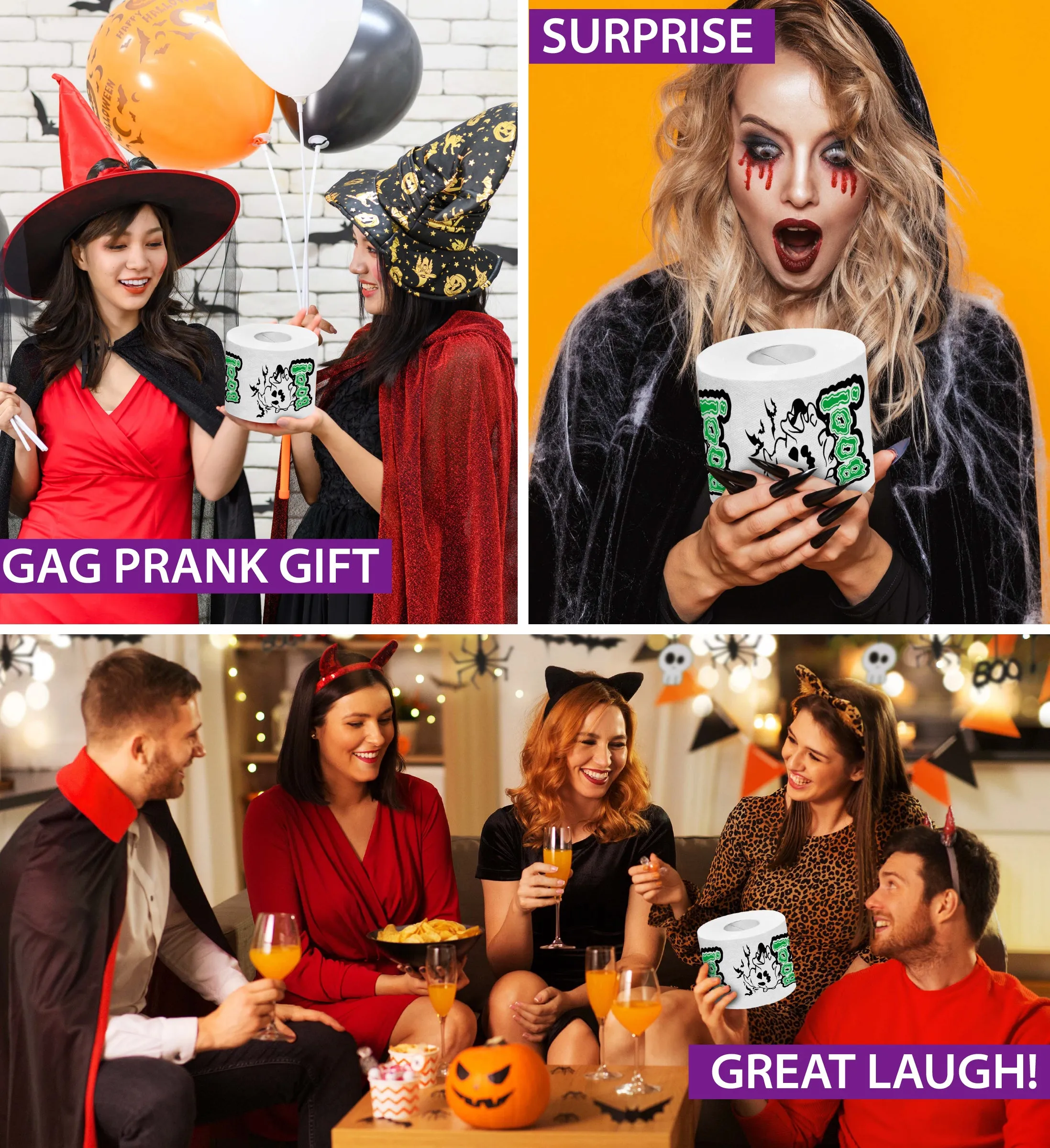 Printed TP Halloween Boo! Ghost Printed Toilet Paper Gag Gift – 500 Sheets
