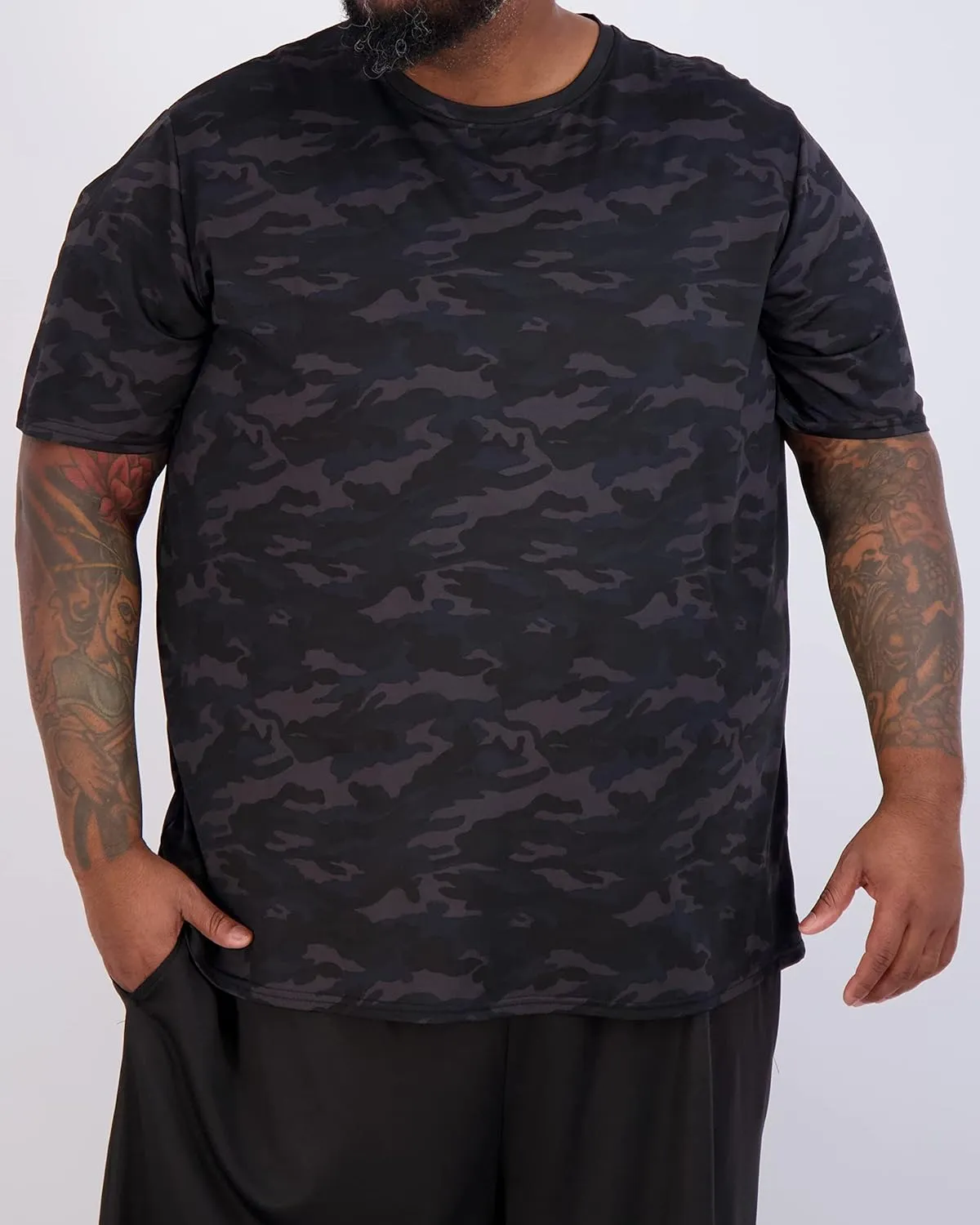 Real Essentials 3 Pack: Mens Big & Tall Tech Stretch Long-Sleeve & Short-Sleeve Dry-Fit T-Shirt (3XT-5XT)