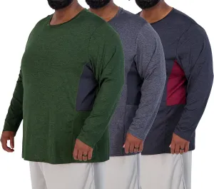 Real Essentials 3 Pack: Mens Big & Tall Tech Stretch Long-Sleeve & Short-Sleeve Dry-Fit T-Shirt (3XT-5XT)