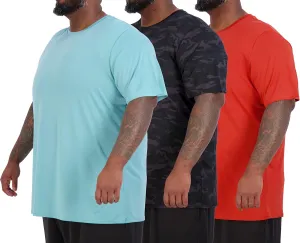 Real Essentials 3 Pack: Mens Big & Tall Tech Stretch Long-Sleeve & Short-Sleeve Dry-Fit T-Shirt (3XT-5XT)