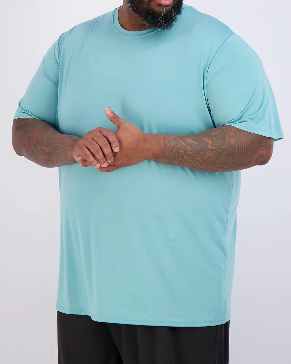 Real Essentials 3 Pack: Mens Big & Tall Tech Stretch Long-Sleeve & Short-Sleeve Dry-Fit T-Shirt (3XT-5XT)