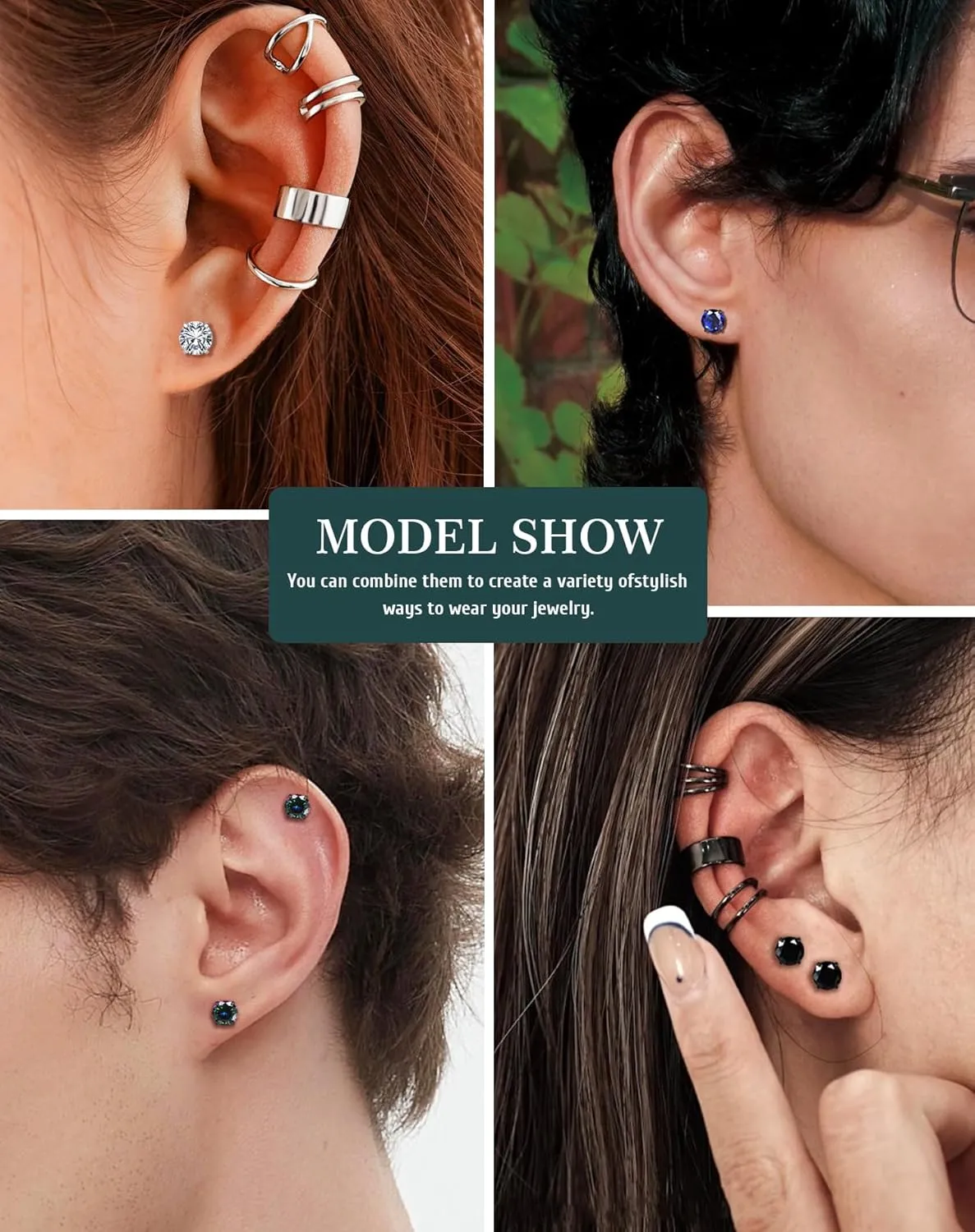 SIISPRI 4 Pairs Stainless Steel Clip on Earrings - Non Piercing, Unisex CZ Magnetic Earrings for Men 6MM