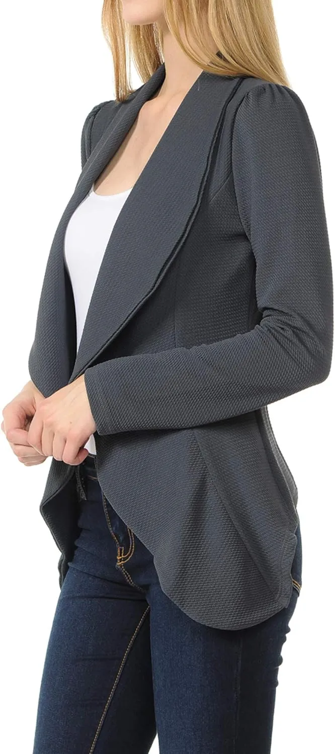 SSOULM Women's Long Sleeve Classic Draped Open Front Lightweight Blazer with Plus Size