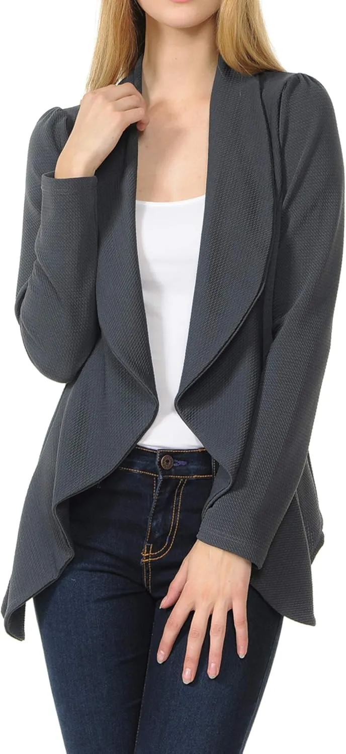 SSOULM Women's Long Sleeve Classic Draped Open Front Lightweight Blazer with Plus Size