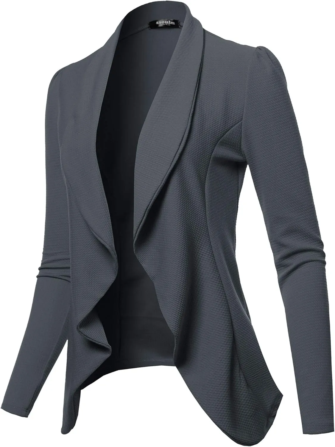 SSOULM Women's Long Sleeve Classic Draped Open Front Lightweight Blazer with Plus Size