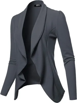 SSOULM Women's Long Sleeve Classic Draped Open Front Lightweight Blazer with Plus Size